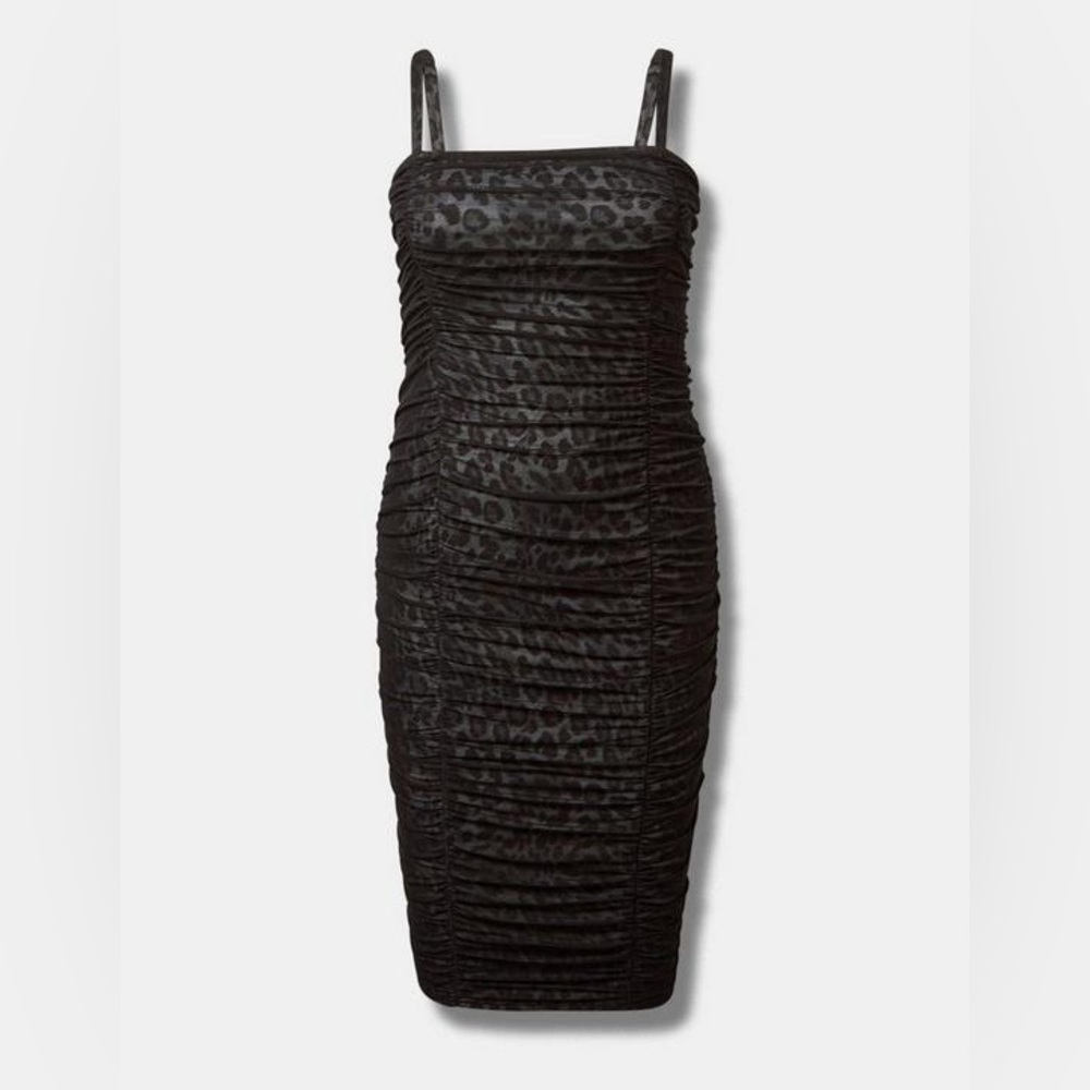 Torrid Midi Mesh Shirred Leopard Bodycon Dress